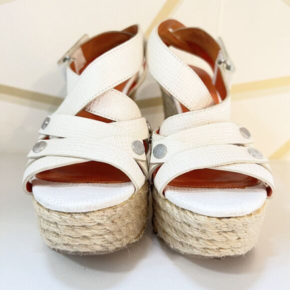 VIA SPIGA Karla White Leather Wedge Platform Heels Espadrilles Size 5.5 / 36.5 - Picture 2 of 10